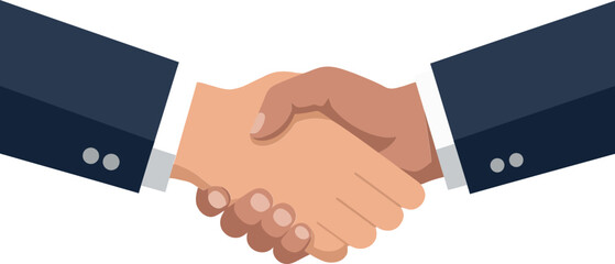 Two hands shaking in a professional setting, flat design vector illustration