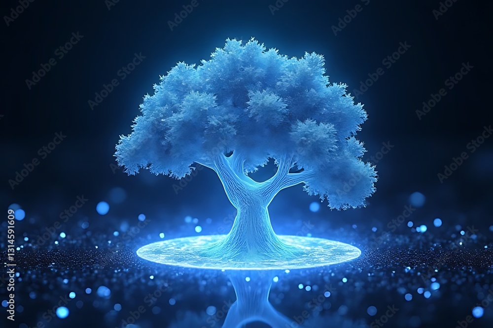 Poster illuminated tree of life enchanted forest digital art serene environment close-up view nature concep