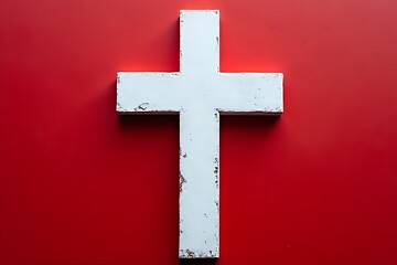 Obraz premium Symbol of faith white cross on red background religious art contemporary minimalist visual concept