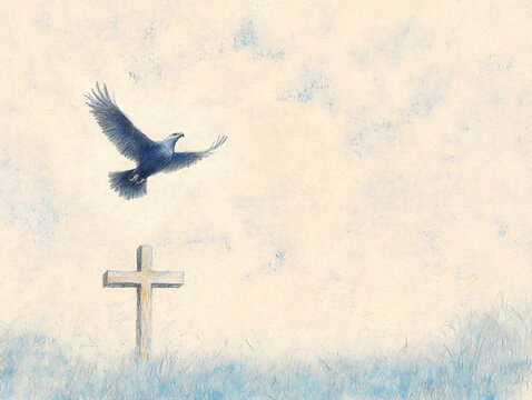 P Pointillism drawing of a cross with an eagl