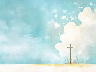 Fototapeta premium P Pointillism drawing of a cross with clouds