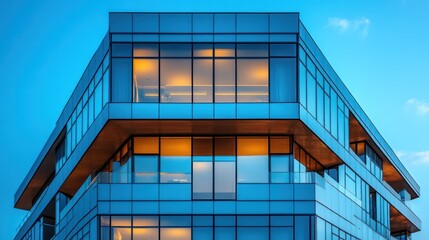 Obraz premium Modern Glass Building Architecture at Dusk