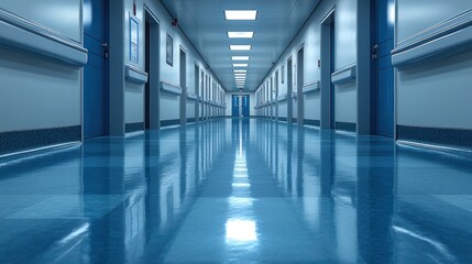 Fototapeta premium Empty Hospital Corridor: A Sterile and Calm Atmosphere