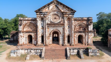 Fototapeta premium Red Brick Ruins of an Ancient Building Under a Clear Blue Sky