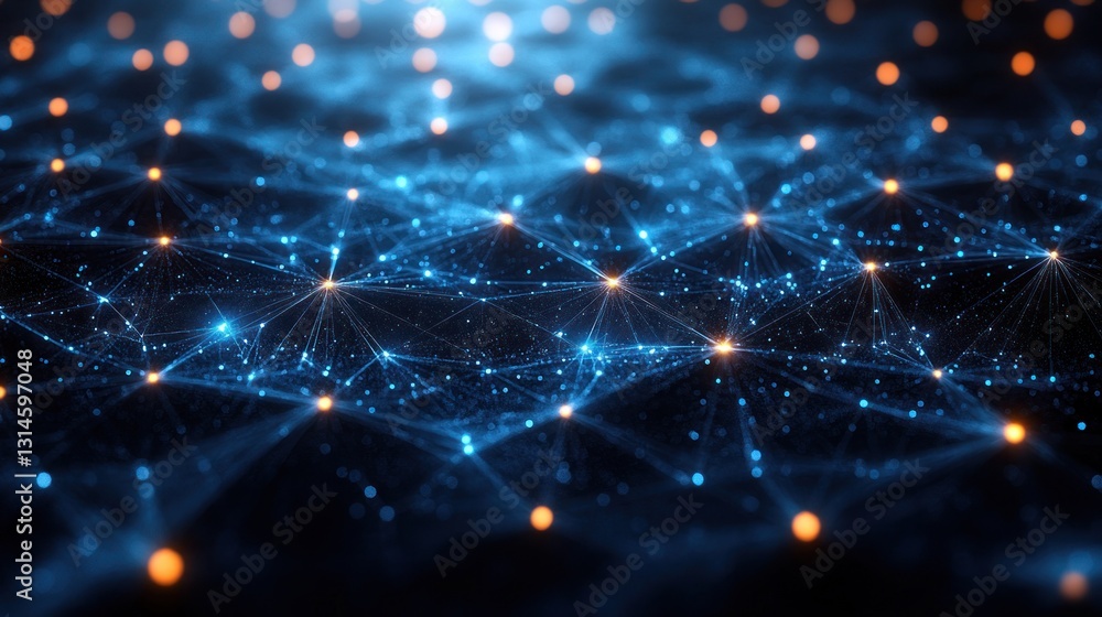 Poster abstract network connections: digital nodes and luminous pathways