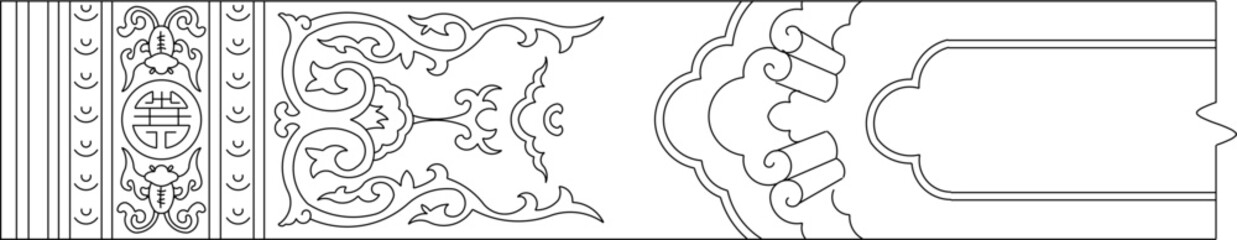 vector sketch illustration silhouette design batik motif floral natural carving ornament classic vintage with traditional ethnic decoration  