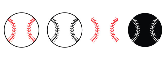 Softball icon set. Baseball silhouette, hand drawn baseball outline vector illustration