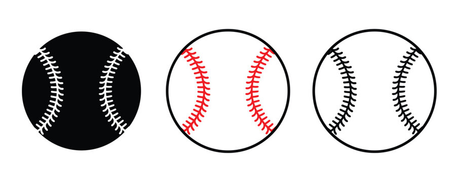 Softball icon set. Baseball silhouette, hand drawn baseball outline vector illustration