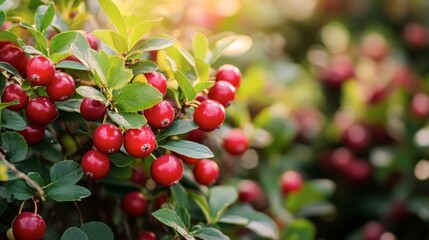 Obraz premium Cranberry bush in a natural habitat, full of ripe berries ready for harvest