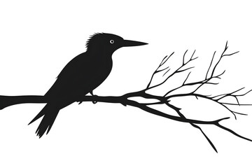 Bird Perched on Branch Silhouette, Nature's Artwork