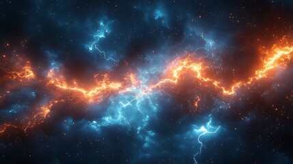 Fototapeta premium Fierce lightning strike hitting a futuristic metallic surface with electric sparks flying