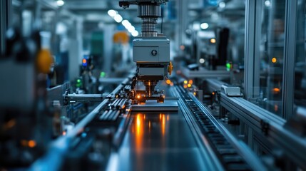 High-tech factory automation: robotic precision assembly line in action