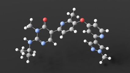 vimseltinib molecule 3d, molecular structure, ball and stick model, structural chemical formula antineoplastic drugs