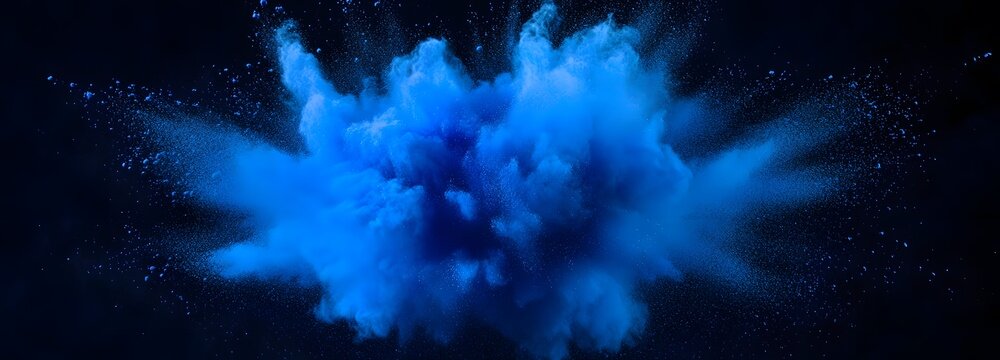 A vibrant blue pigment powder explosion frozen mid-motion on an isolate background - Powered by Adobe