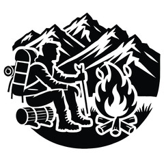 Fototapeta premium Hiker Campfire Silhouette