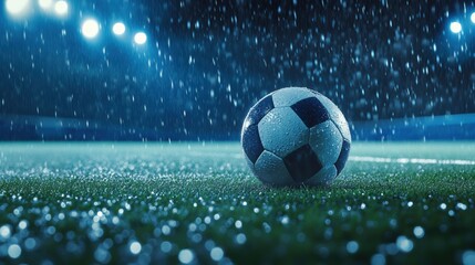 Naklejka premium Soccer ball on grass lawn. Outdoor activity.