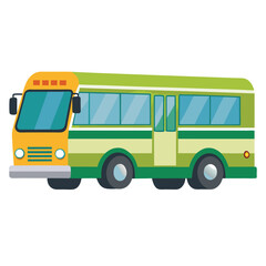 A Colorful Illustration of a Vintage Green and Yellow Bus for Transportation
