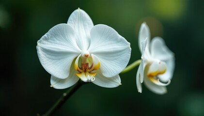 Fototapeta premium Delicate white petals surrounding a solitary orchid stem, bloom, nature, orchid