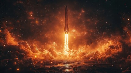 Fiery Ascent: A Rocket's Journey into the Cosmic Unknown