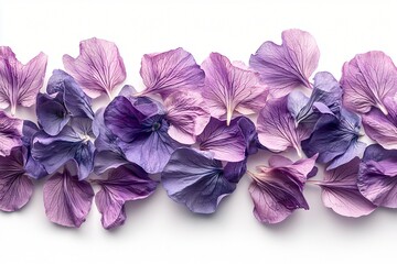 Delicate Floral Arrangement of Vibrant Purple and Lavender Petals on a White Background