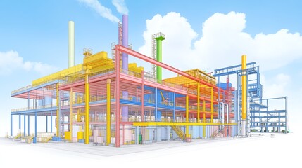 Structural mechanics, real-time simulation with mesh grid, 3D illustration