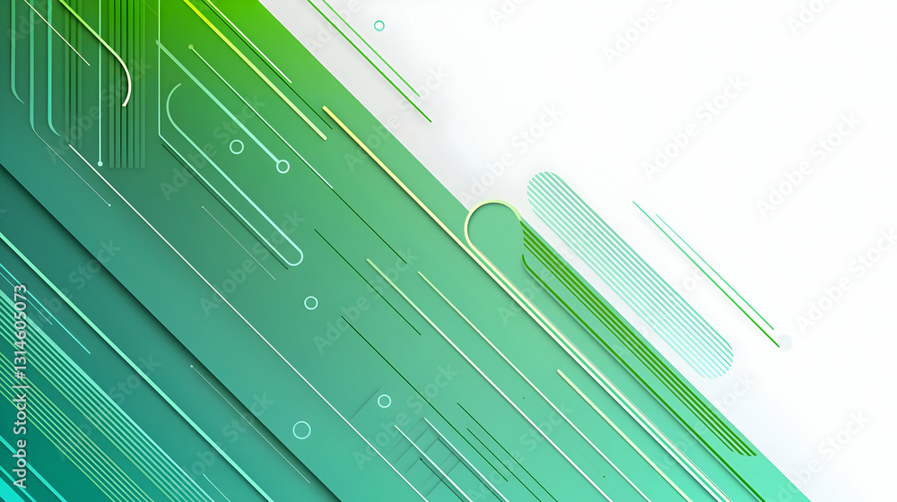 Poster abstract green and white background with dynamic lines and geometric shapes in a minimalist design f