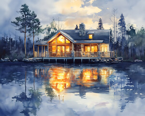 Fototapeta premium house on the lake