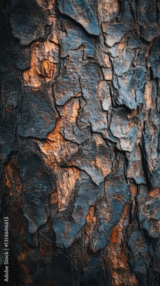 Poster close-up of tree bark texture with deep hues and intricate patterns