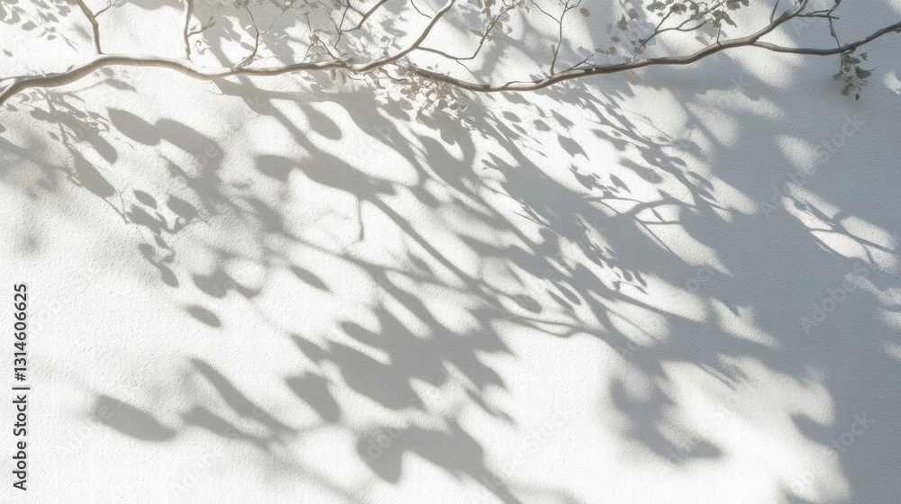 Poster sunlight filtering through leaves, creating intricate patterns on a white wall