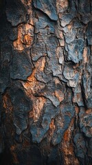 Close-up of Tree Bark Texture with Deep Hues and Intricate Patterns