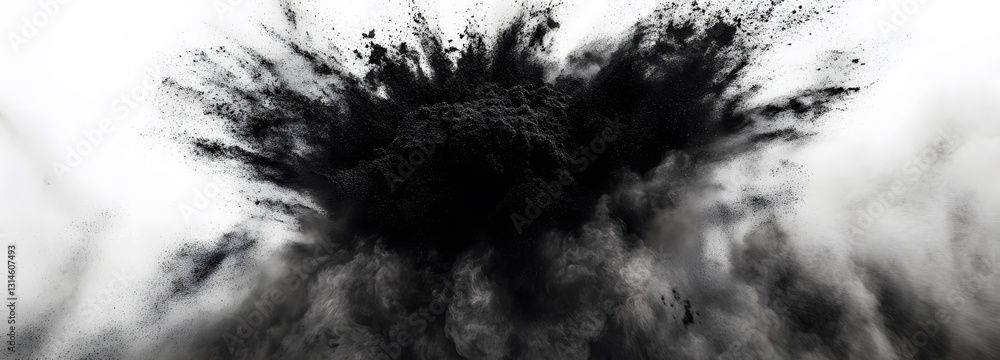 Canvas Prints a dynamic explosion of black carbon powder against a high-contrast background on an isolate backgrou