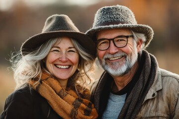 In a symphony of smiles, an elderly couple embraces golden years with shared laughter and companionship Bathed in the warm glow of sunlight, their authentic happiness radiates outward, a beacon of