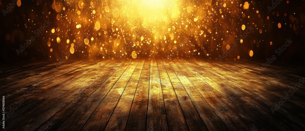 Aufkleber enchanting golden bokeh lights illuminate a rustic wooden floor creating a magical and festive atmos