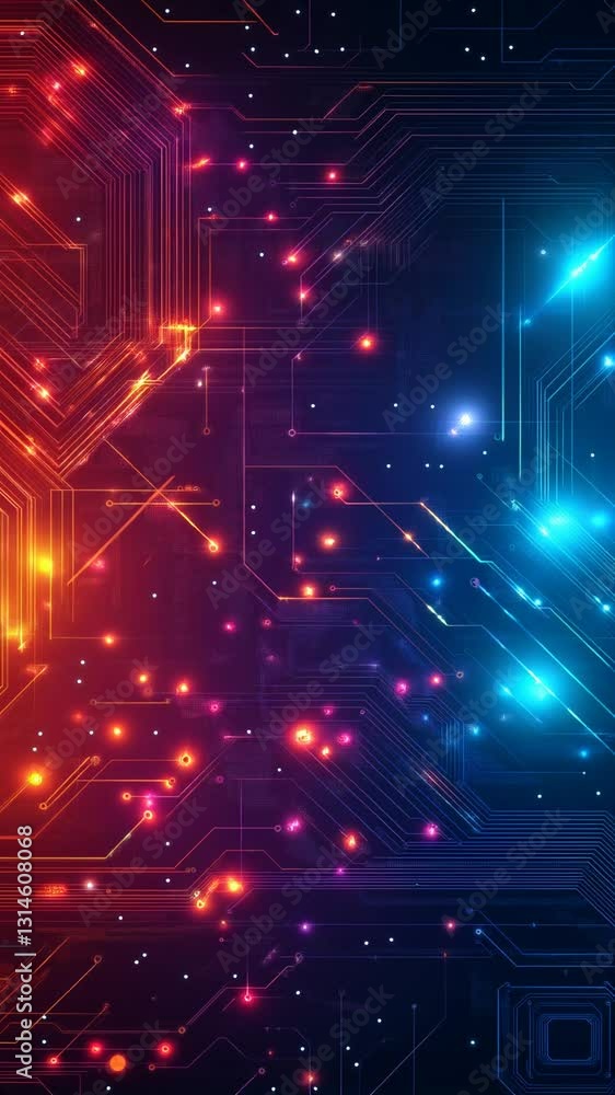 Poster portrait orientation abstract stylish tech background with neon moving lines