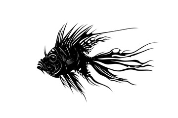 Abstract Fish Design: Black Ink Swirls, Aquatic Life, Artistic Illustration