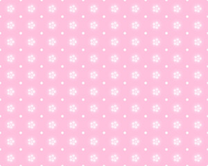 Cute light pink background with flowers and dots pattern, vector illustration.