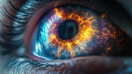 Fiery Gaze: A Close-Up of an Eye with Cosmic Energy