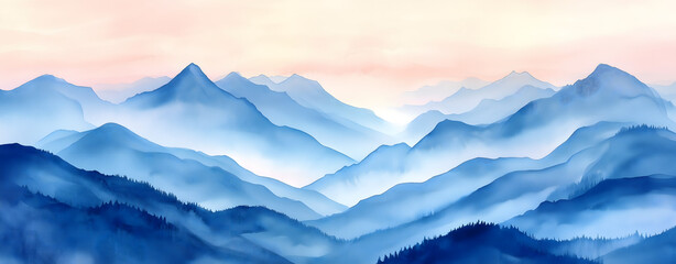 ยอดเขาสูงท่ามกลางหมอกและแสงอาทิตย์ยามเช้า