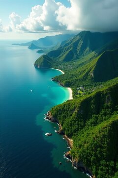 Stunning aerial view of Indonesia's lush Java and Sumatra islands, space, earth, aerial