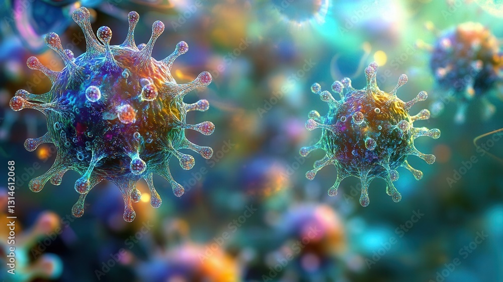 Poster intricate microscopic view of viruses forming a detailed, abstract biological pattern ideal for scie