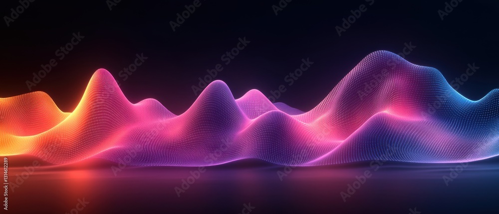 Poster abstract glowing landscape with vibrant gradient colors and a dark background for futuristic design 