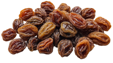 Gros plan de raisins secs bruns et dorés, texture ridée et luisante.