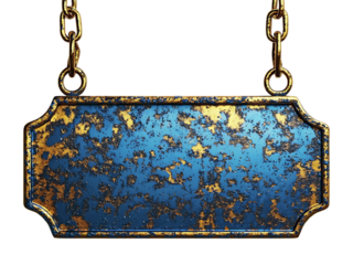 Elegant, rustic blue and gold hanging sign.  Perfect for adding a vintage, luxurious touch to your designs.  Use as a placeholder for text, logo, or brand message.