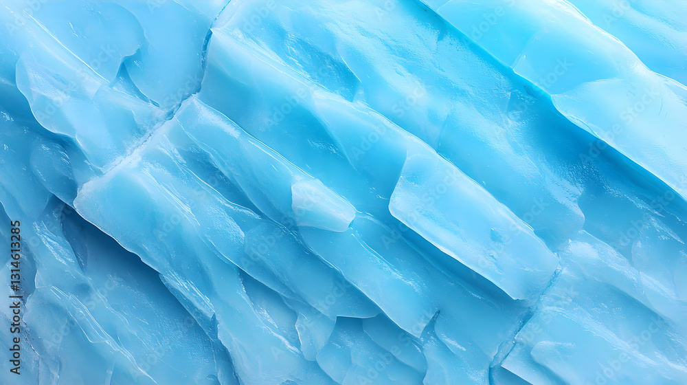 Poster close up of vivid blue glacial ice texture with crystalline surface and subtle light reflecting deep