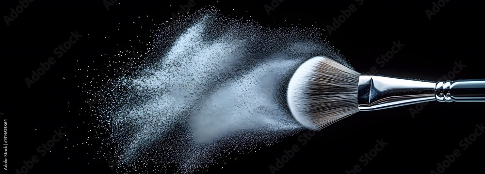 Canvas Prints a subtle spray of face powder releasing from a makeup brush on an isolate background