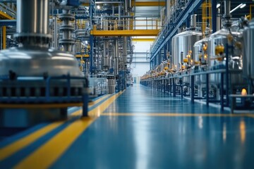 Industrial Facility Interior: Cleanroom with Stainless Steel Tanks and Pipelines