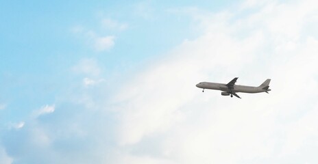 ULTRA HD. Airplane takes off against the background of blue sky.	 Airplane flies in blue sky. Travel. 