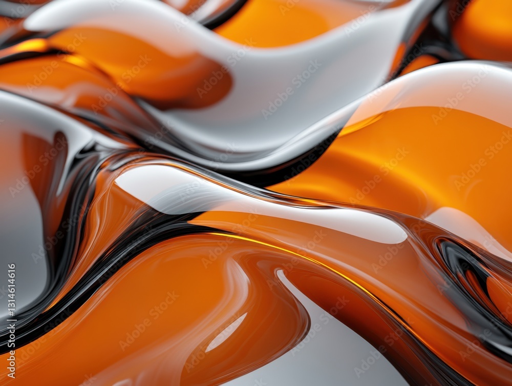 Poster abstract amber and silver waves with glossy reflections and smooth curves creating a modern art desi