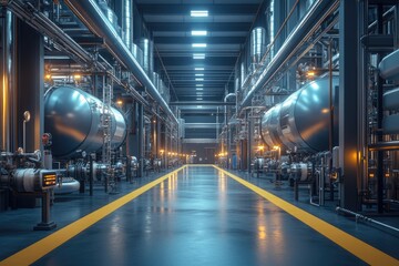 Obraz premium Industrial Facility Interior: Metal Pipes and Tanks