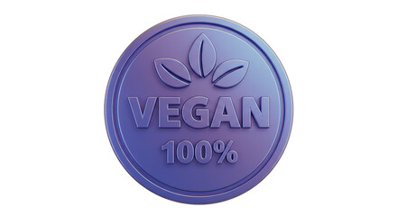Isolated Purple Vegan 100% Round Seal with Leaves